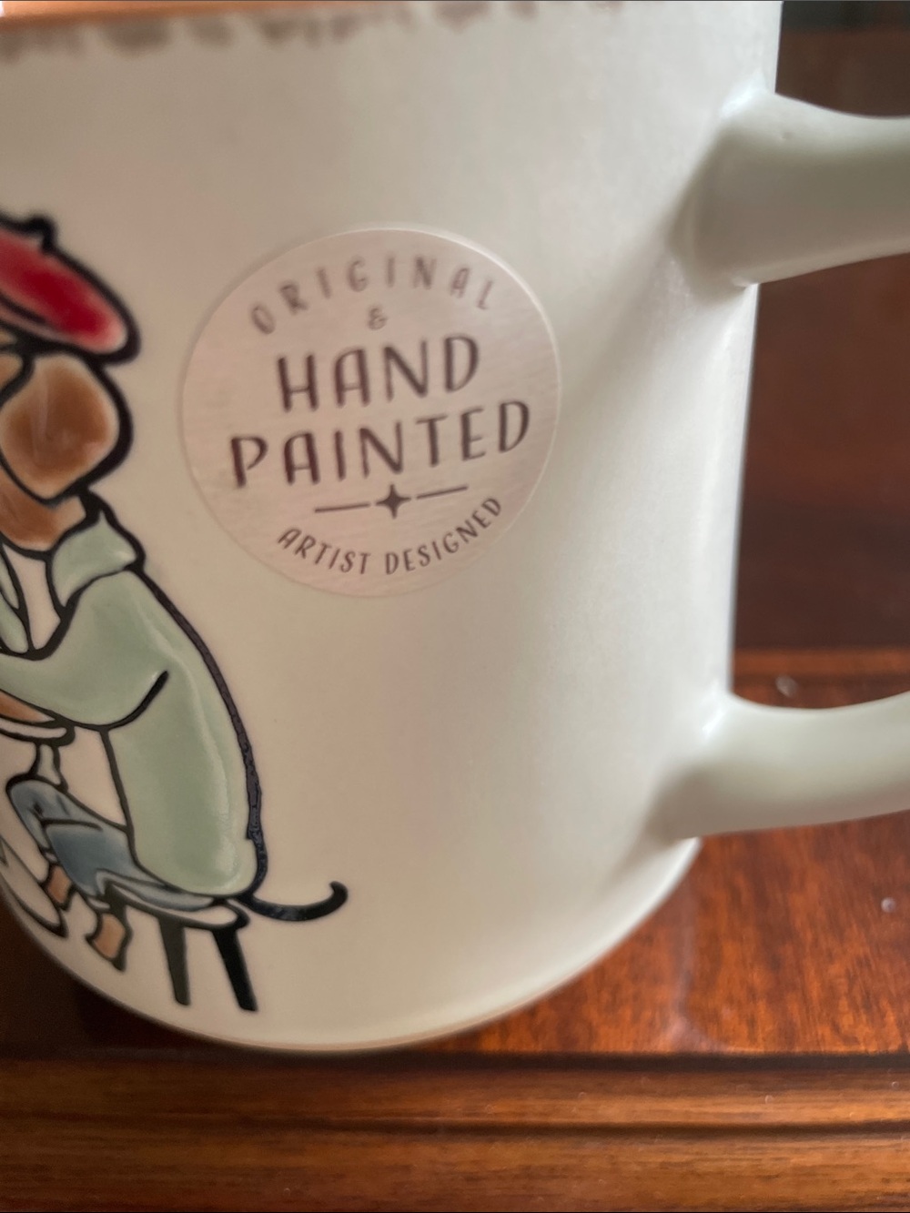 Hand-Painted Dachshund  Café Ceramic Mug - Cream with Brown Interior - Picture 5 of 6